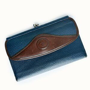 Dooney & Bourke Checkbook Wallet Blue AWL Brown Leather Trim Duck Kisslock